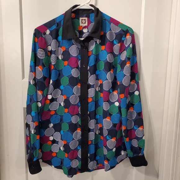 Anne Klein Women's Abstract Circle Print Blouse - Picture 1 of 5